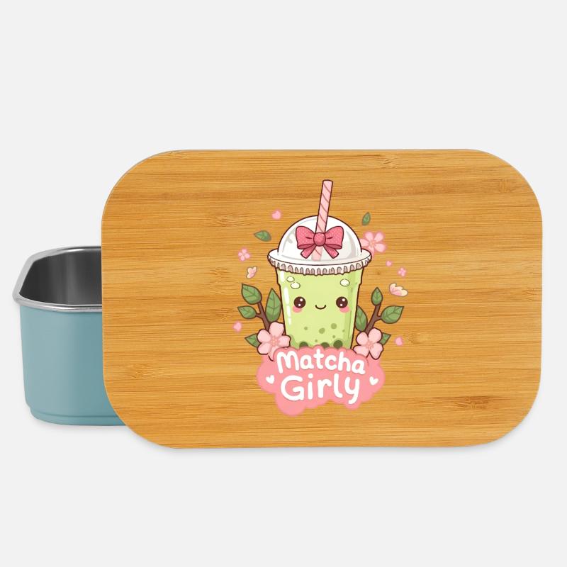 Matcha Latte glacé kawaii aux fleurs de cerisier - Boîte à goûter - bleu pâle