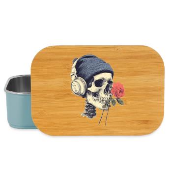 Skull mit Kopfhörern und Rose - Lunch Box - Hellblau - Vorne
