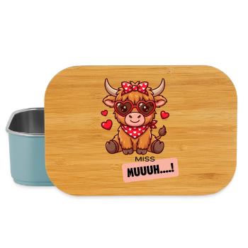 Kuh mit Herzbrille und Bandana - Lunch Box - Hellblau - Vorne