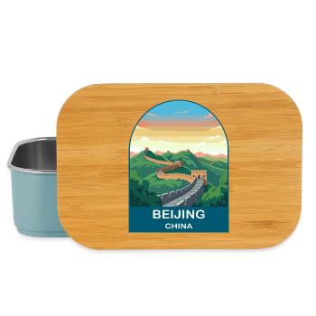 Affiche de voyage vintage de la Grande Muraille de Chine à Pékin - Boîte à goûter - bleu pâle - Devant