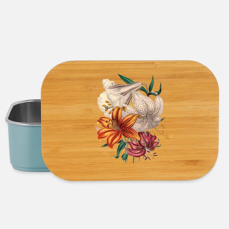 Lily Bouquet Botanical Art - Lunch Box - light blue