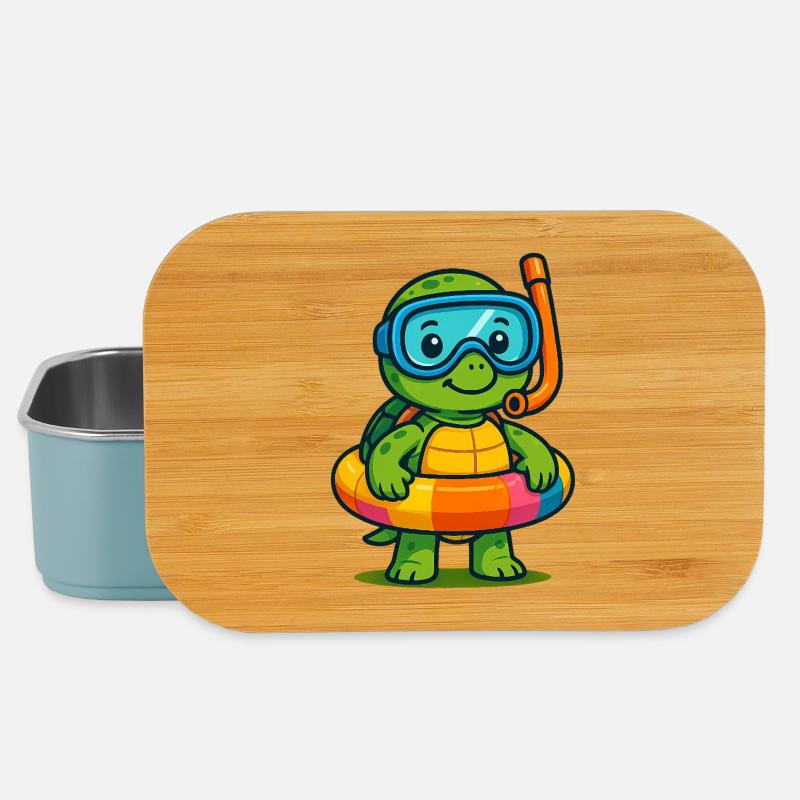 Playful Turtle in Snorkelling Gear - Lunch Box - light blue