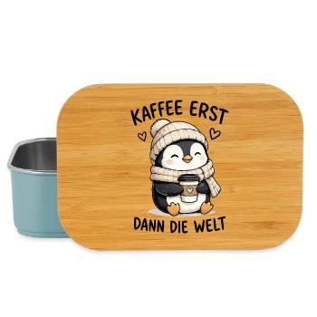 Kaffee zuerst Pinguin - Lunch Box - Hellblau - Vorne
