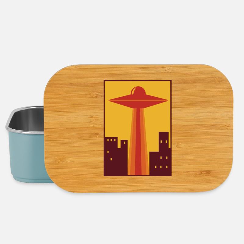 70s UFO over city - Lunch Box - light blue