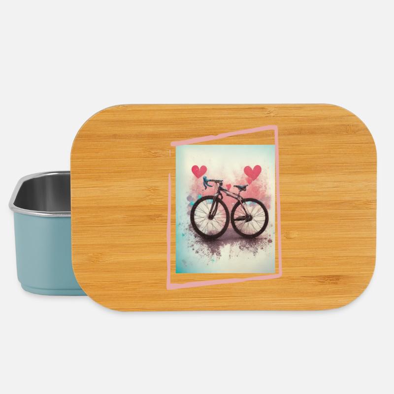 Vélo de route avec des cœurs rouges sur des couleurs pastel - Boîte à goûter - bleu pâle
