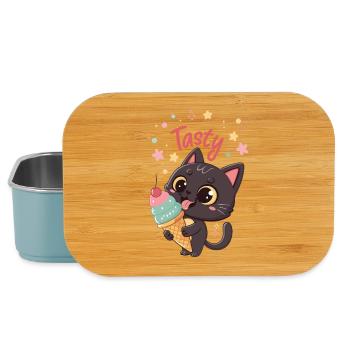 Chat gourmand et crème glacée - Boîte à goûter - bleu pâle - Devant