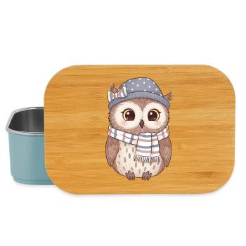 Hibou d’hiver avec écharpe et chapeau - Boîte à goûter - bleu pâle - Devant