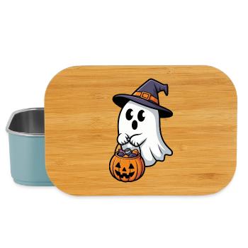 Motif de sorcière et de fantôme effrayant pour Halloween - Boîte à goûter - bleu pâle - Devant