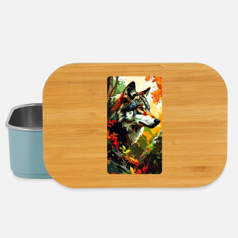 Loup en automne (vue à droite) - Boîte à goûter - bleu pâle