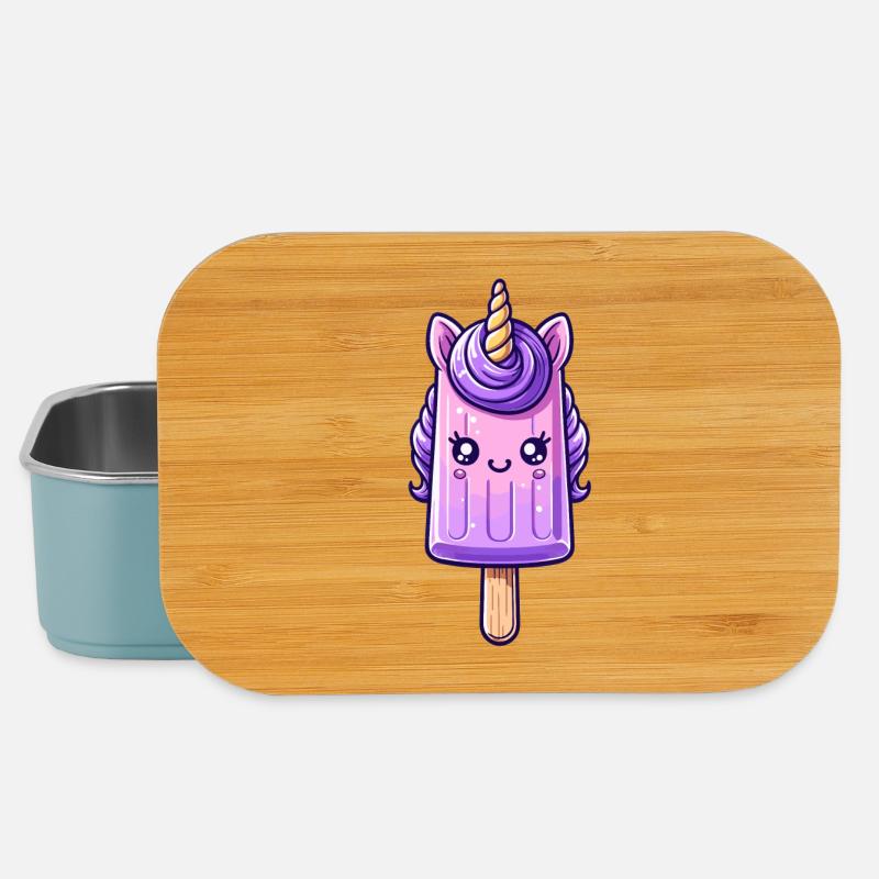 Ein Eis am Stil in Form eines lila Einhorns - Lunch Box - Hellblau