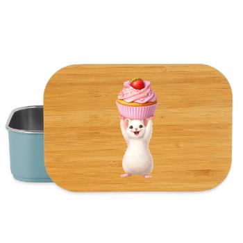 Niedliche Maus mit Erdbeer Cupcake - Lunch Box - Hellblau - Vorne