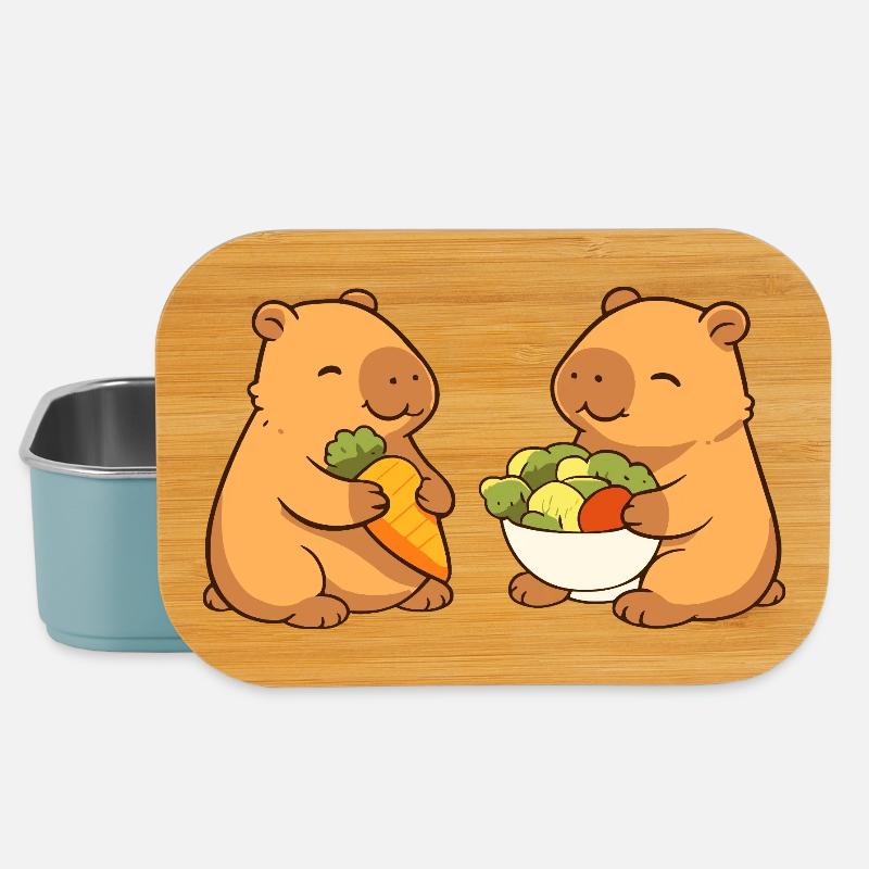 Capybara couple with vegetables – relaxed & cute - Lunch Box - light blue