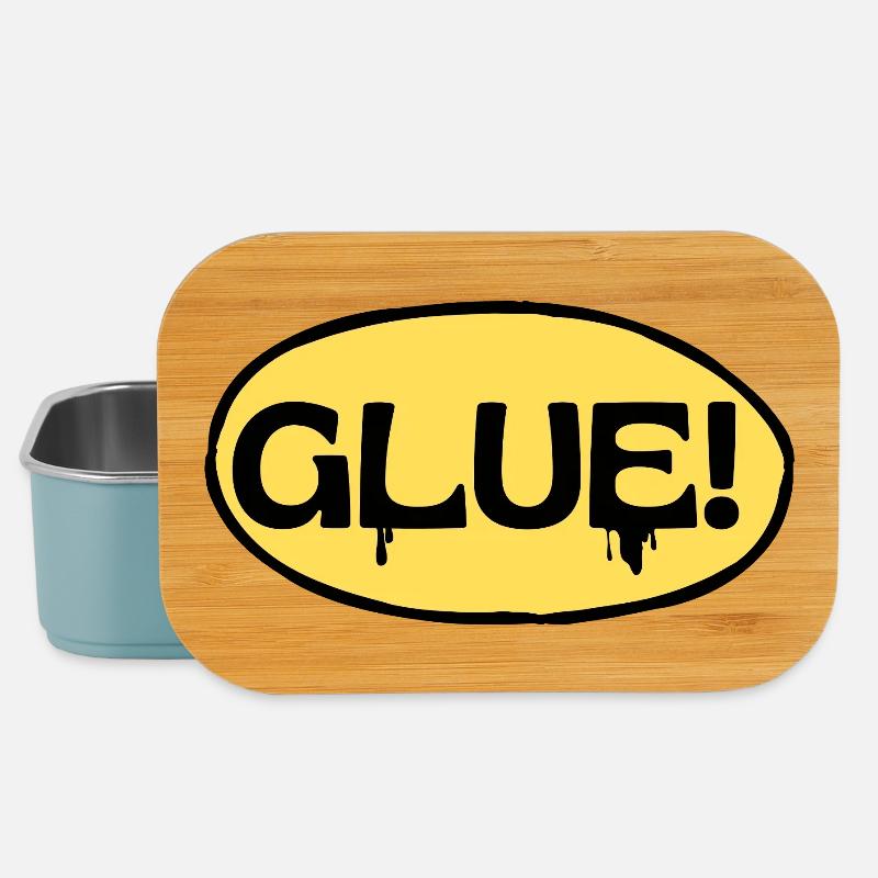 Colle ! Logo adhésif jaune - Boîte à goûter - bleu pâle