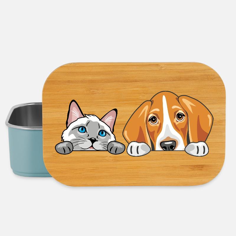 Peeking_Siamese_cat_and_Foxhound_dog - Boîte à goûter - bleu pâle