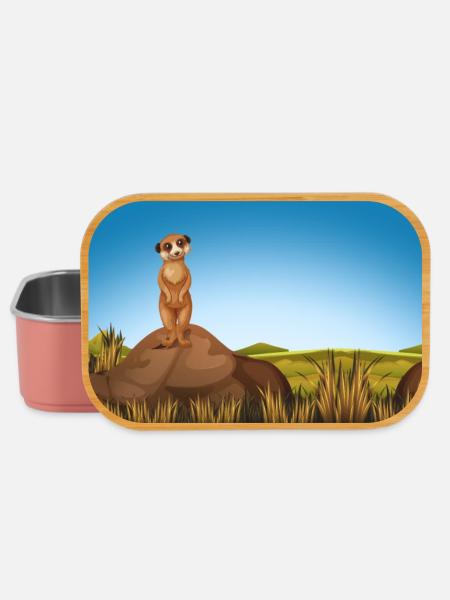 Erdmännchen auf Erdhügel | personalisierbar - Lunch Box - Hellrosa