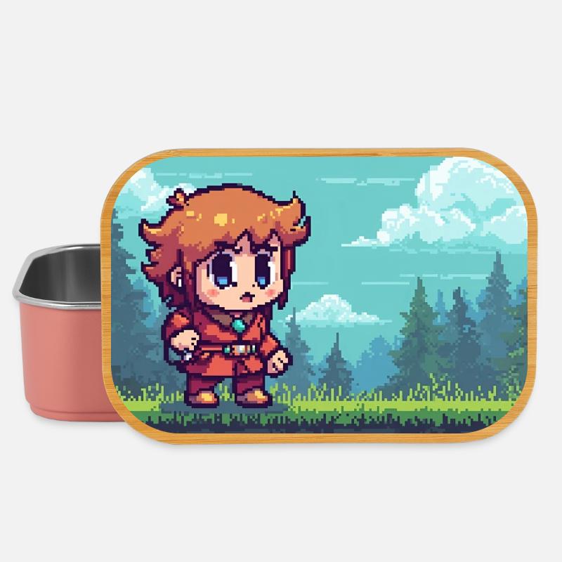 Pixelheld im Waldabenteuer Gaming Szene - Lunch Box - Hellrosa
