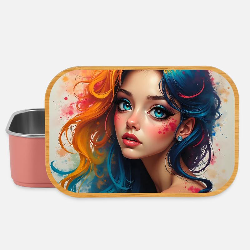 Regenbogen-Haar-Porträt-Splash - Lunch Box - Hellrosa