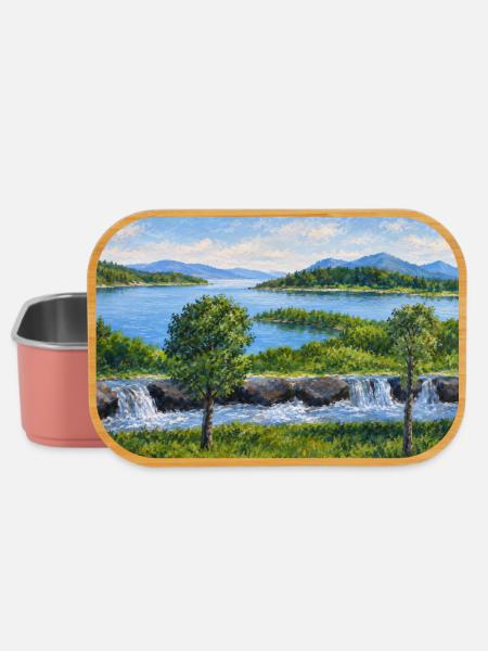 Flusslandschaft mit Wasserfall - Lunch Box - Hellrosa