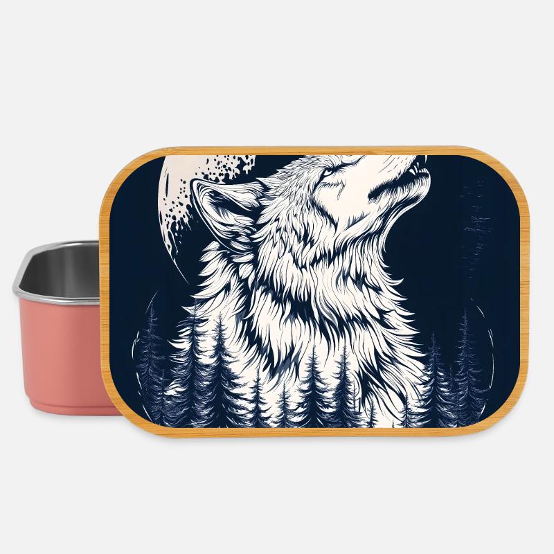 Wolf & Moon – Mystical Forest Design in Blue - Lunch Box - light pink