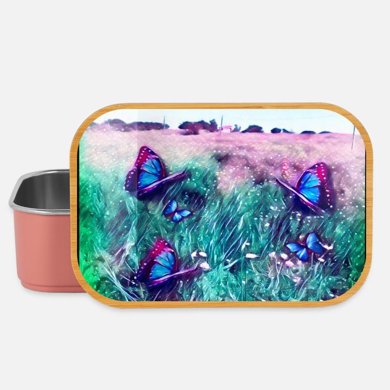 papillons bleus - Boîte à goûter - rose clair