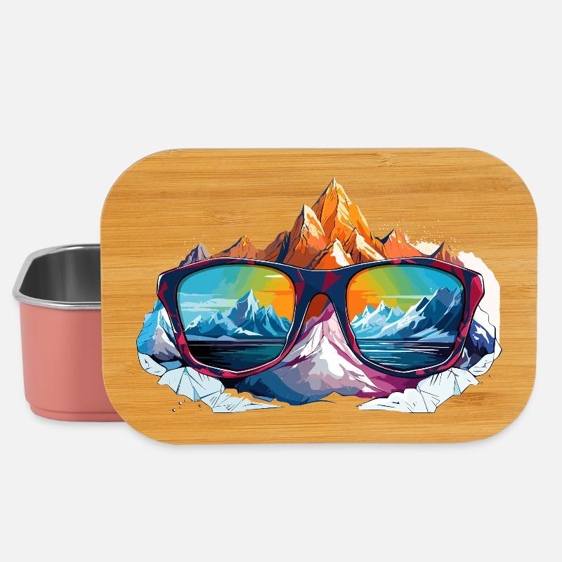Mountain panorama in sunglasses - Lunch Box - light pink