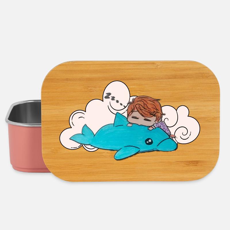 Sleeping child on blue dolphin - Lunch Box - light pink