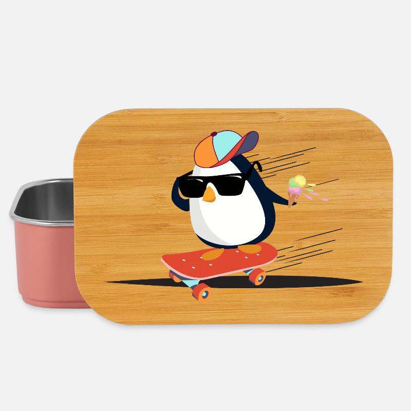 Cool penguin on skateboard - Lunch Box - light pink