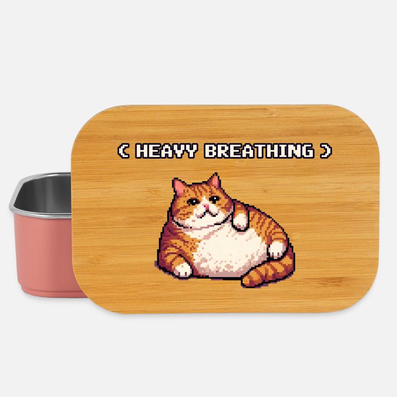 Chonky Pixel Cat Heavy Breathing - Lunch Box - light pink