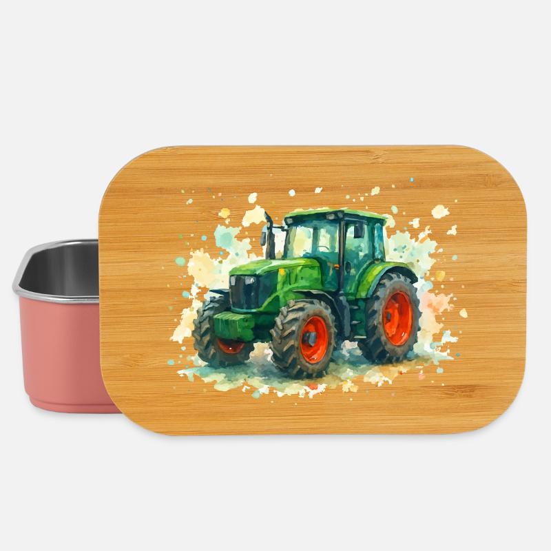 Aquarellischer Traktor mit lebendigen Farben - Lunch Box - Hellrosa