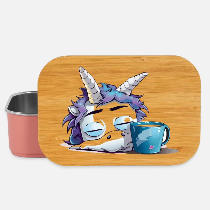Schlafendes Einhorn und Kaffeebecher - Lunch Box - Hellrosa