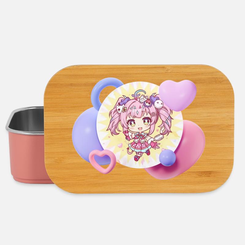 Pastel chibi with hearts - Lunch Box - light pink