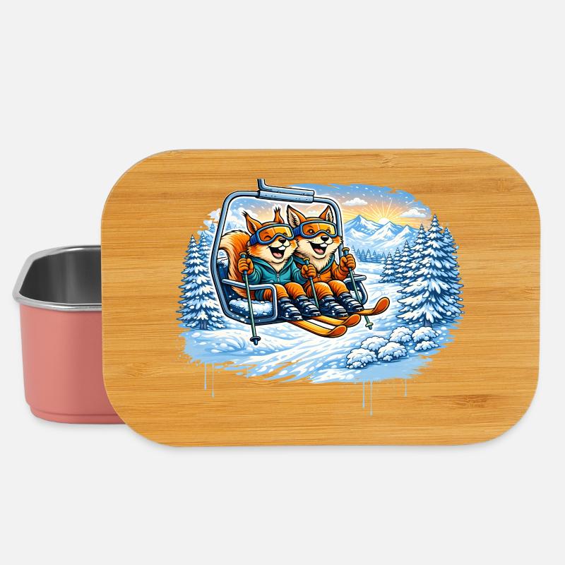 Eichhörnchen & Fuchs im Skilift – Winterspaß - Lunch Box - Hellrosa