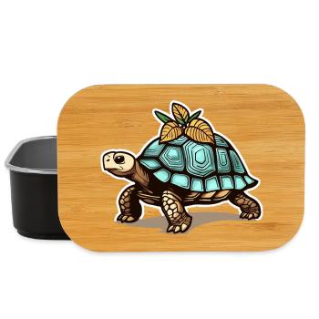 Schildkröte mit blauem Panzer & Blättern - Lunch Box - Schwarz - Vorne