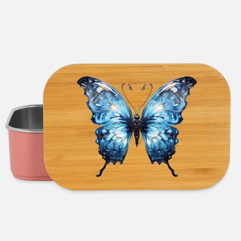 Papillon bleu - Design d’insecte brillant - Boîte à goûter - rose clair