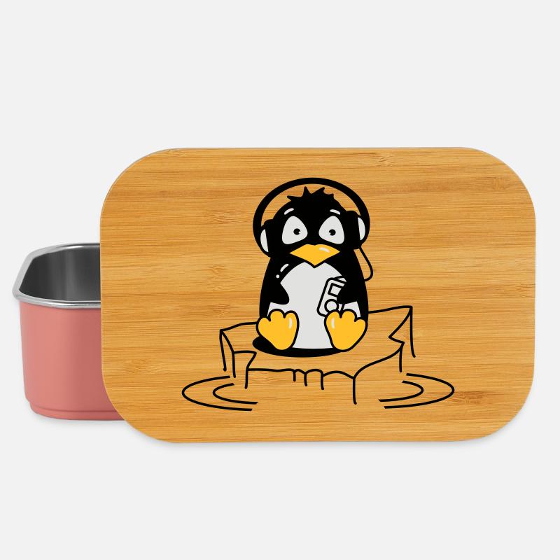 Cooler Pinguin mit Kopfhörern auf Eis - Lunch Box - Hellrosa
