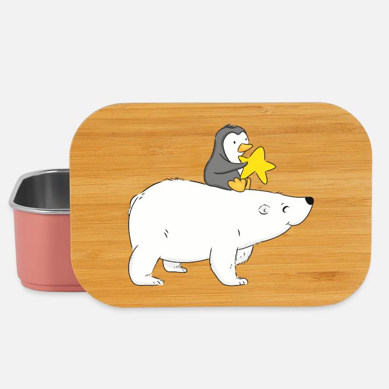 Eisbär mit Freund Pinguin  - Lunch Box - Hellrosa