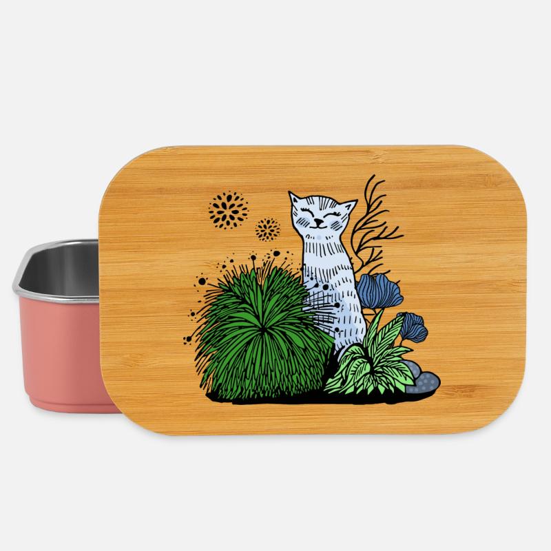 Lächelnde Katze im Blattwerk - Lunch Box - Hellrosa