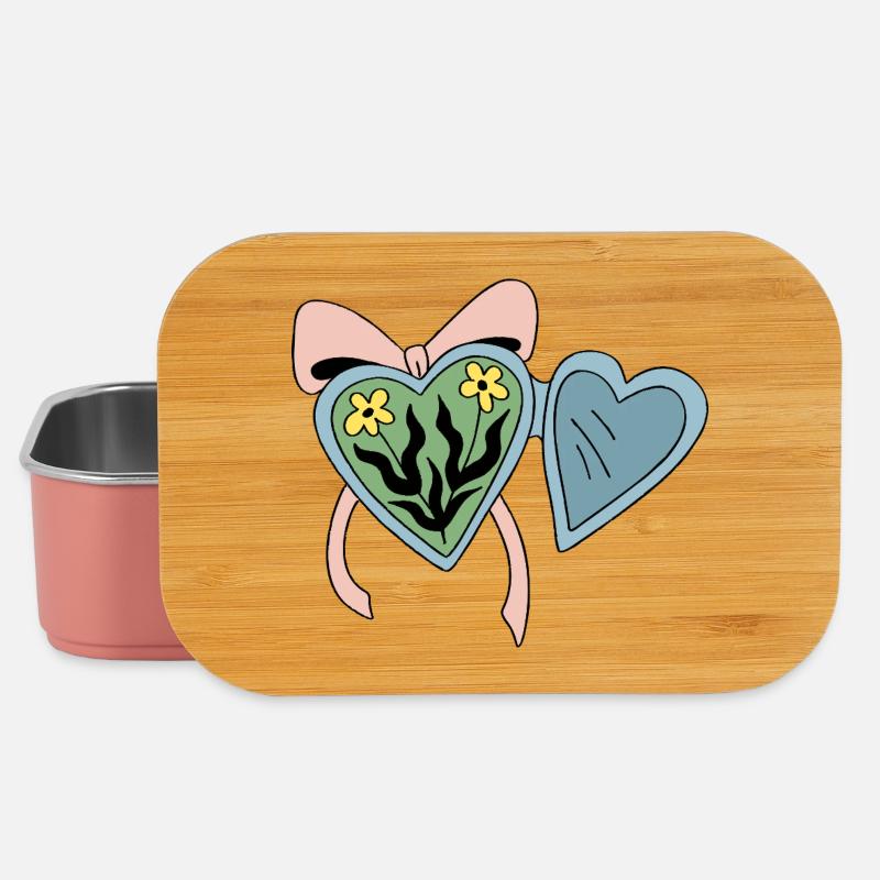 Blumenmedaillon mit Herzband - Lunch Box - Hellrosa