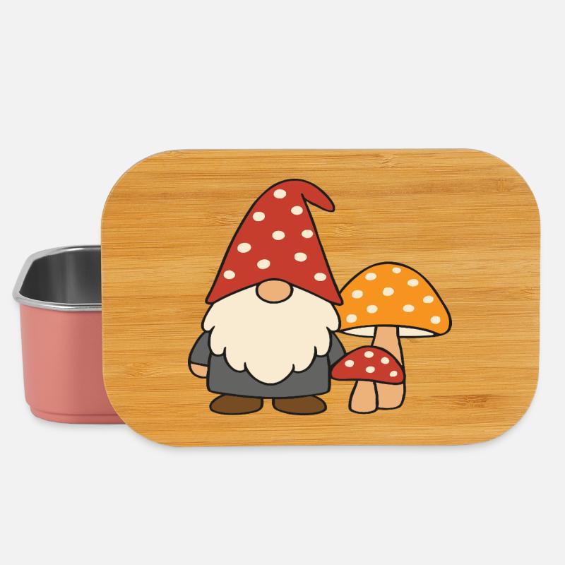 Herbstlicher Gartenzwerg-Wichtel mit Pilzen Motiv - Lunch Box - Hellrosa