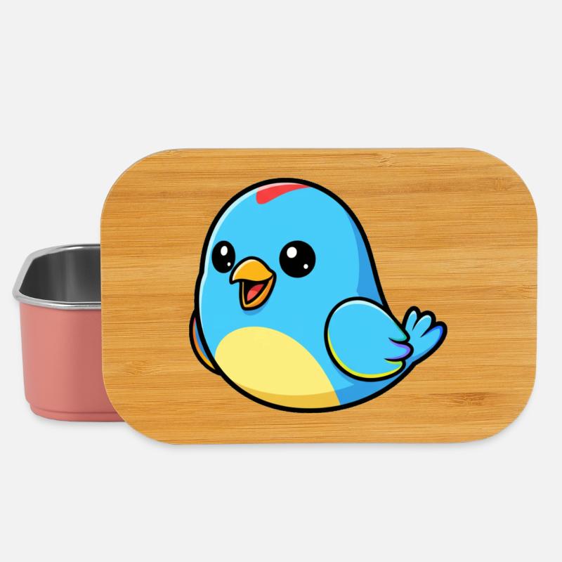 Fröhlicher Blauer Vogel Cartoon - Lunch Box - Hellrosa