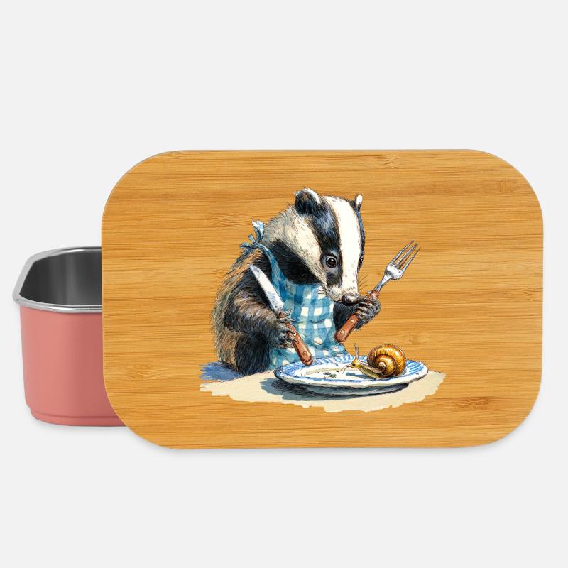 Dachs am Tisch mit Schnecke - Lunch Box - Hellrosa