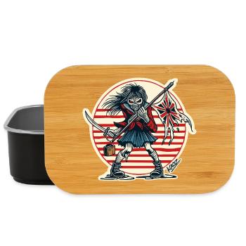 Jeune fille samouraï voyou avec drapeau en lambeaux - Boîte à goûter - noir - Devant