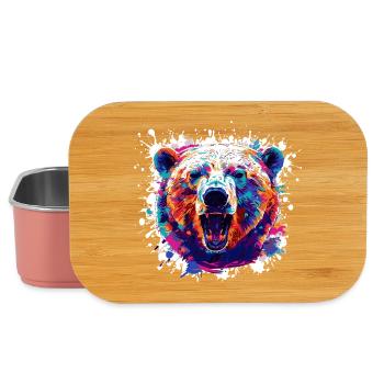 Bunter Bärenkopf PopArt - Lunch Box - Hellrosa - Vorne
