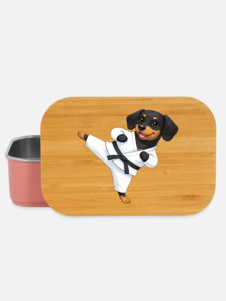 Süßer Rottweiler Dackel Karate Cartoon Kampfsport - Lunch Box - Hellrosa