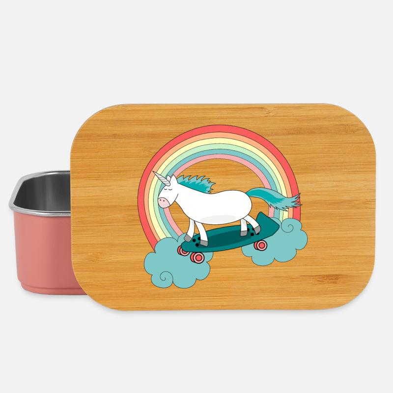 Einhorn Skateboard Longboard Regenbogen - Lunch Box - Hellrosa