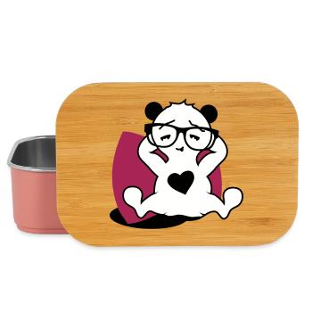Panda with nerd glasses and heart button while relaxing - Lunch Box - light pink - Front