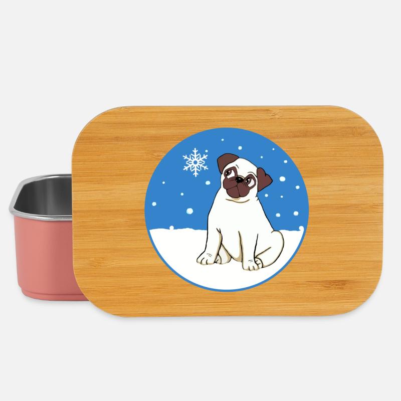 Mops im Schnee - Lunch Box - Hellrosa