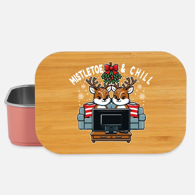 Couple de rennes – Gui et Noël relaxant - Boîte à goûter - rose clair