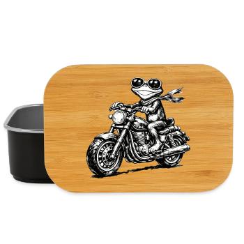 Frog on Motorcycle Black and White - Lunch Box - black - Front