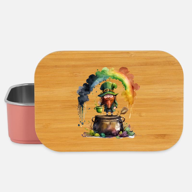 Leprechaun goblin under a rainbow - Lunch Box - light pink